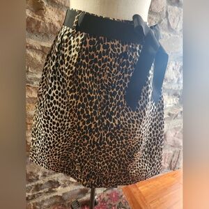 Leopard Print Women's Skirt with Side Pockets and Black Bow